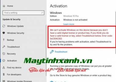 Hướng dẫn khắc phục tình trạng nhả KEY Windows 10 bản quyền